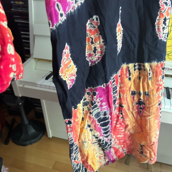 Boho Colorful Women's Indian Blouse Tie Dye & Black Accents Large Free Size - Picture 12 of 16